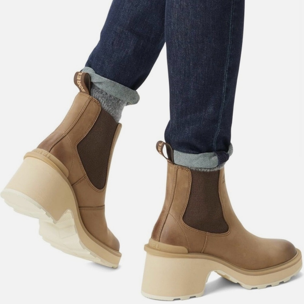 Sorel Hi-line Waterproof Chelsea Heeled Boots, Size 9, Tan